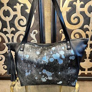 Bequdin black metallic cowhide leather handbag